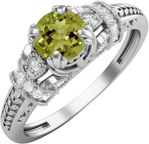 MOONEYE 5 MM Round Shape Natural Peridot Gemstone Promise Ring in 925 Sterling Silver Blossom Design |Spring Jewelry For Women|Graduation Gift in Saudi Arabia