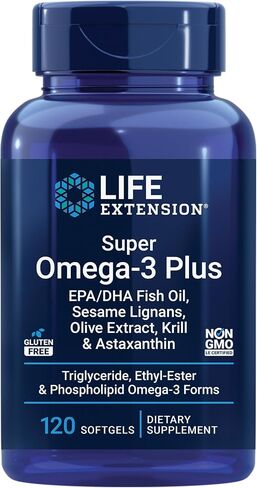 Life Extension Super Omega-3 Plus زيت السمك EPA/DHA، قشور السمسم، مستخلص الزيتون، الكريل والأستازانتين - دعم صحة القلب والدماغ والمفاصل - خالي من الغلوتين، غير معدل وراثيًا - 120 كبسولة هلامية in Saudi Arabia