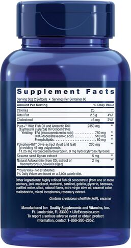 Life Extension Super Omega-3 Plus زيت السمك EPA/DHA، قشور السمسم، مستخلص الزيتون، الكريل والأستازانتين - دعم صحة القلب والدماغ والمفاصل - خالي من الغلوتين، غير معدل وراثيًا - 120 كبسولة هلامية in Saudi Arabia