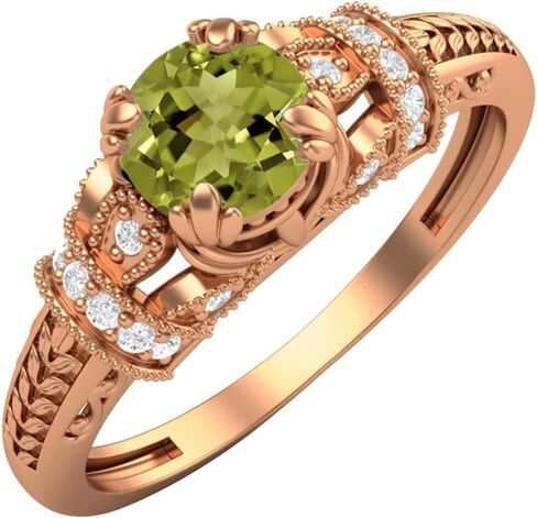 MOONEYE 5 MM Round Shape Natural Peridot Gemstone Promise Ring in 925 Sterling Silver Blossom Design |Spring Jewelry For Women|Graduation Gift in Saudi Arabia