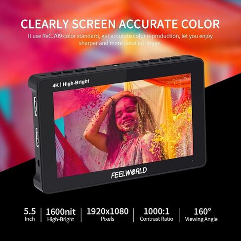 FEELWORLD F5 Pro 5.5 Inch Field Monitor 4K 1920x1080 DSLR HDMI Touch Scree Camera IPS FHD Power Kit to Wireless Transmission Video Assist 5V Type-C Input Tilt Arm (Standard) in Saudi Arabia