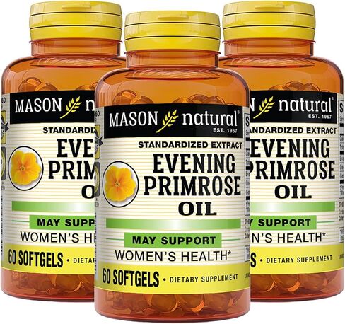 MASON NATURAL Evening Primrose Oil, Relieves PMS Symptoms, Supports Overall Hormone Function, Enhances Women's Health, Softgels, Yellow, 60 Count, Pack of 3 in Saudi Arabia