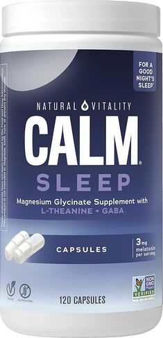 Natural Vitality Calm Sleep, Melatonin & Magnesium Citrate, Sleep Aid Drink Mix, GABA, Sleep Aid, Vegan, Gluten Free & Non-GMO, Mixed Berry, 16 Oz in Kuwait