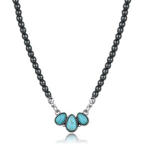 قلادات Navajo Pearl الفيروز للنساء Boho قلادة قلادة من السخان الغربيات ＆ هدايا للنساء