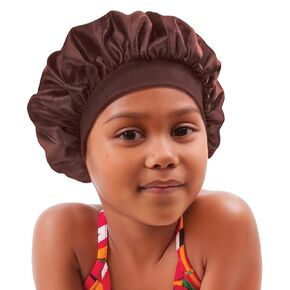 Donna Comfort Band Kid Bonnet - 1pc White Satin Shower Cap, Silk Bonnet for Sleeping