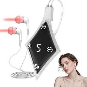 KTS Red Light Therapy for Ears, 650NM Ear Therapy Device with 5-Level 650nm Red Light Adjustment, Rechargeable Touchscreen Controller with Two Pairs of Ear Canal Silicone