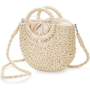 Straw Purse for Women Vocation, Top Handle Woven Beach Handbag, Small Summer Handmade Rattan Straw Clutch Crossbody Shoulder Bag for Travel, Holiday