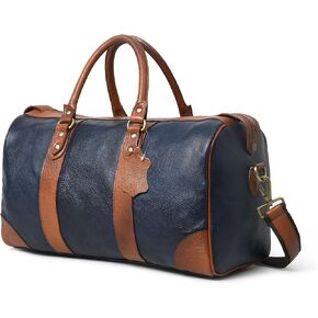 Adyan Leather Duffle Weekender Bag 18" for Men Women Handmade Soft Leather Overnight Weekend Travel Duffle Bags for Gym Sports (18 Inch, Navy Blue)