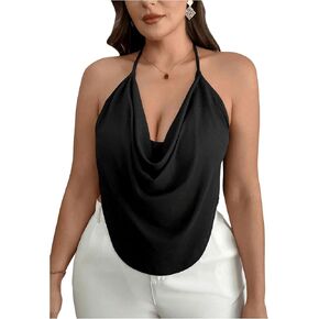 Women's Plus Size Halter Tops for Women Draped Cowl Neck Sleeveless Asymmetrical Crop Low Cut Cami Tops in Kuwait