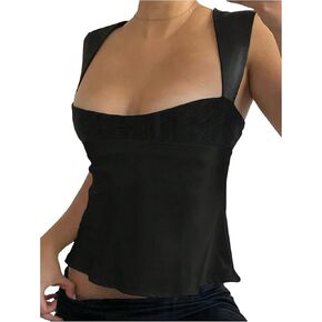 SOLY HUX Women's Satin Tank Top Color Block Scoop Neck Sleeveless Tie Back Summer Tops
