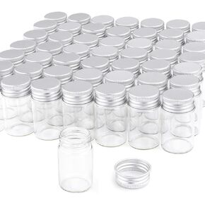 50 Pack,20ml Clear Glass Essential Oil Bottle,Empty Refillable Travel Glass Liquid Sample Vial Decorations Preservation Storage Vials Test Jars Container with Aluminum Lids-1.18" W x 2" H
