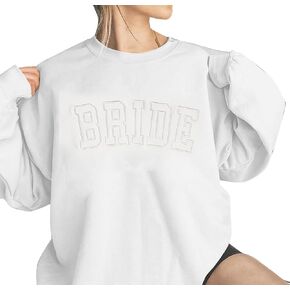 MYHALF Bride Sweatshirt Women Bachelorette Party Shirt Embroidered Bride Pullover Future Mrs Gift Long Sleeve Wedding Top