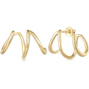 VOROCO Dainty Trendy Earrings 925 Sterling Silver Stud Earrings Triple Illusion Cuff Huggie Claw Earrings Piercings Studs for Women Jewelry Gifts