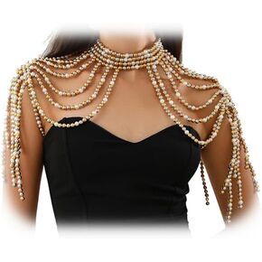 Sexy Pearl Shoulder Chain Jewelry Layered Beaded Tassel Arm Chain Bridal Wedding Multi-Layered Collar Necklace Body Jewelry for Women