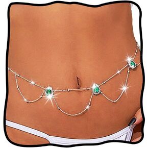 Nicute Crystal Waist Chain Layered Sexy Belly Chain Belt Sparkly Rhinestone Rave Party Body Jewelry for Women and Girls