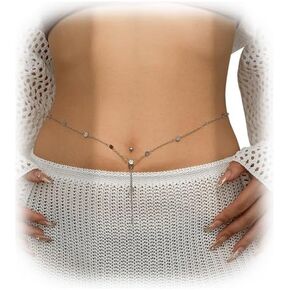 Sexy Sequin Tassel Waist Chain with Rhinestone Dangle Belly Summer Beach Crystal Button Chain Navel Piercing Belly Ring Chain Bikini Festival Rave Belly Body Chain Jewelry for Women