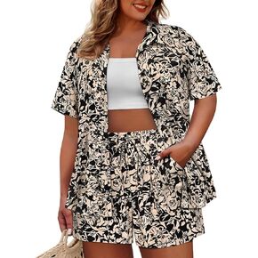 CARCOS Women's Plus Size 2 Piece Sets Summer Top and Shorts Set Short Sleeve Vacation Casual Tracksuit Outfit XL-5XL