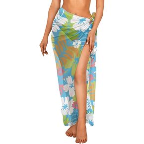 Tropical Flower Leaves Sarong Wraps Coverups Chiffon Long Bikini Wraps Sheer Resort Wear Dress Skirt in Saudi Arabia
