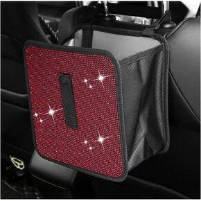 Car Trash Can, Bling Rhinestone Crystal Waterproof Hanging Garbage Bag for Car Interior, Oxford Leakproof Foldable Waste Organizer Trash Bin Universal for Most Vehicles (Black)