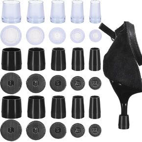 15 Pairs Round High Heel Protectors 5 Sizes Heel Caps for High Heels, Non-Slip Anti-Noise Heel Caps High Heel Protectors Tip Covers Clear & Black Heel Repair Caps Covers (10 Black+5 White)