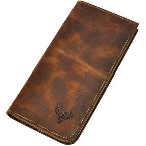 Le'aokuu Mens Real Leather Bifold Organizer Checkbook Wallet Cash Holder Brown