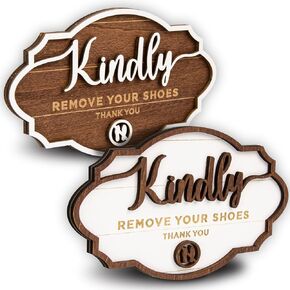 Kindly Remove Your Shoes Sign - 2 Pack Please Take Your Shoes Off Signs For Front Door, No Shoes Sign Wooden Wall Hanging Signs For Home Office Decorations