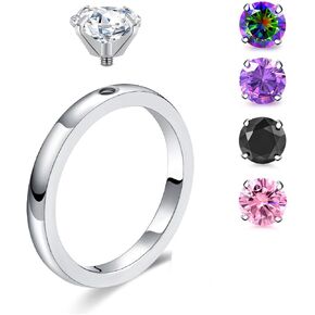 18K White Gold Plated Rings for Women Birthstone Ring with 5pcs Replacement Round Cut Cubic Zirconia Engagement Ring CZ Wedding Promise Rings for Her