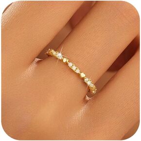 14K Gold Plated Love Heart Rings for Women 925 Sterling Silver Cute Heart Cubic Zirconia Stacking Ring Dainty Friendship Promise Rings Wedding Bridal Party Valentines Day Gifts for Her