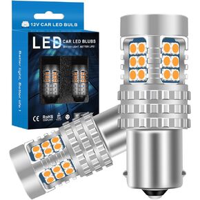 1156 LED Turn Signal Bulbs Compatible For Toyota 4Runner 1984-1998 & 2006-2013 Front, 1984-1995 Rear, P21W 7506 1073 Bulb, Amber Yellow, Plug and Play, Pack of 2