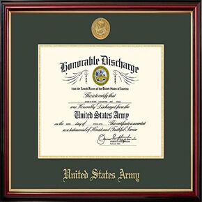 Campus Images U.S. Army Discharge Certificate Frame – 8.5x10 Petite Mahogany with Gold Trim & Official Army Medallion, Military Document Display
