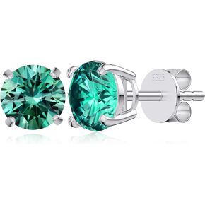 Moissanite Stud Earrings, 1-2 CT Diamond Earrings 18K White Gold Plated/S925 Sterling Silver Earring for Men, Lab Grown Hypoallergenic Jewelry for Women (Green, 6.5mm)