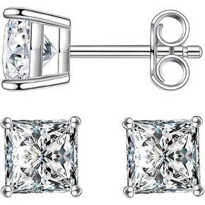 S925 Princess Cut D Color VVS1 Moissanite Stud أقراط أقراط مربعة للنساء الرجال
