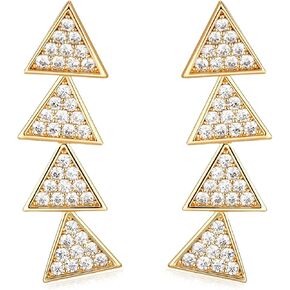 14K Gold Plated Cubic Zirconia Ear Crawler Earrings Faux Diamond Heart Triangle Ear Cuff Climber Earrings Gifts for Her