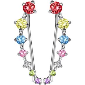 ملون متسلق الكفة التفاف مكعب الزركونيا S925 Sterling الفضة الأزياء الأزرار الزاحف أقراط مثقوبة للنساء 7 Crystal CZ hypoallergenic للآذان الحساسة هدايا لعيد ميلاد BFF