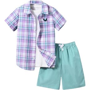 SOLY HUX Boy's 2 Piece Outfits Plaid Clothing Sets Short Sleeve Button Down Shirt and Shorts Set