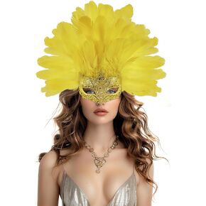 MCJC Feather Masquerade Mask, Glitter Carnival Mask with Plumes, Mardi Gras Costume Accessory
