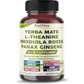 Ultra All-in-1 Yerba Mate, L-Theanine, Rhodiola & Panax Ginseng – Supports Mental Focus & Natural Energy – Made in The USA – 150 Capsules