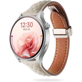 LYSANDRA Diamond Grainy Genuine Leather Watch Band Compatible with Fitpolo AR-01, Genuine Leather with Magnetic Buckle Watch Band Compatible with aeac AR-01 Smartwatch, for Women