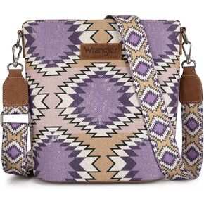 Wrangler Aztec Crossbody Bag for Women Southwestern Print Canvas Shoulder Purse with Distressed Look and Adjustable Strap
