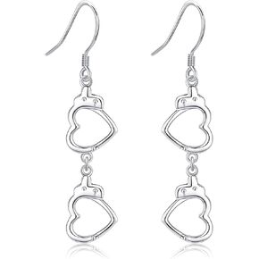 أقراط اليد 925 sterling الفضة من القلب ، أقراط اليدين للنساء المجوهرات للنساء للنساء