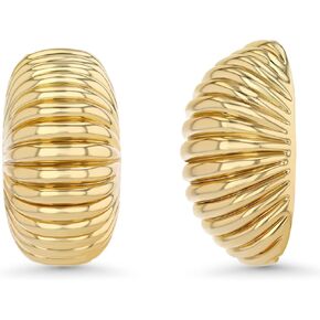 Large Gold Chunky Clip on Statement Earrings for Women, Bold Handmade Exaggerated Trendy Seashell Ribbed Jewelry Gifts, Curved Half Circle Textured Summer Beach Fashion Earrings Accessories, Big Vintage Irregular Hammered Thick Circular Nickle Free Cuff H