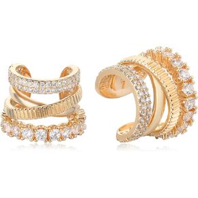 LOYATA 14K Gold Plated Cubic Zirconia Ear Cuff Huggie Hoop Ear Cuff Earrings for Women Clip On Cartilage Earring Gold Earrings for Women Jewelry Gifts
