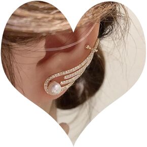 Gold Angel Wings Ear Cuff Earrings Vintage Cubic Zirconia Pearl Stud Earrings CZ Diamond Ear Climber Earrings Paved Rhinestone Crawler Earrings Jewelry for Women