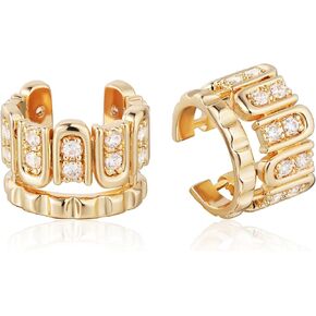 LOYATA 14K Gold Plated Cubic Zirconia Ear Cuff Huggie Hoop Ear Cuff Earrings for Women Clip On Cartilage Earring Gold Earrings for Women Jewelry Gifts in Kuwait