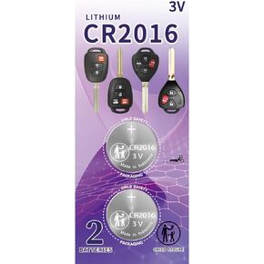 Key Fob Replacement Batteries for Toyota Traditional Key,Camry Corolla RAV4 Tacoma 4Runner Highlander Tundra Yaris Venza Prius c Avalon Remote Head Fobs Battery (CR2016 - Pack of 2)