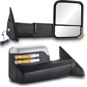 Pair Power Heated Towing Mirrors Compatible for 2002-08 Dodge 1500, 2003-09 Ram 2500 3500 w/Led Flashing Turn Signal Side Tow Mirror Extendable Flip Fold (Chorme)
