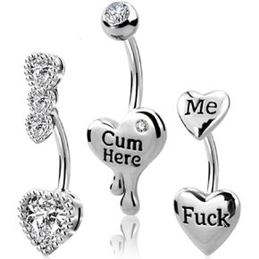 3 Pcs 14G Heart Belly Button Rings for Women Stainless Steel Cum Here Naughty Words Love Heart Belly Naval Studs Curved Barbell Ring Body Piercing Jewelry