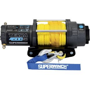 Superwinch 1145270 Terra 4500SR PowerSports Winch 12V DC 4500LB (2041.2 كجم) خط واحد سحب UTV/ATV مع Hawse Fairlead 1/4in. × 50 قدم. حبل الاصطناعية محول المقود عن بعد