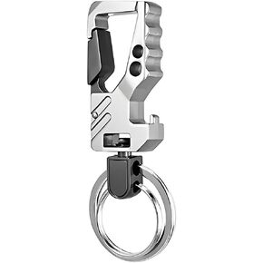 Mandark Car Key Chain, Heavy Duty Auto Keychain Bottle Beer Opener with Double Keyrings Carabiner, Universal Keylinker (Silver/Black)