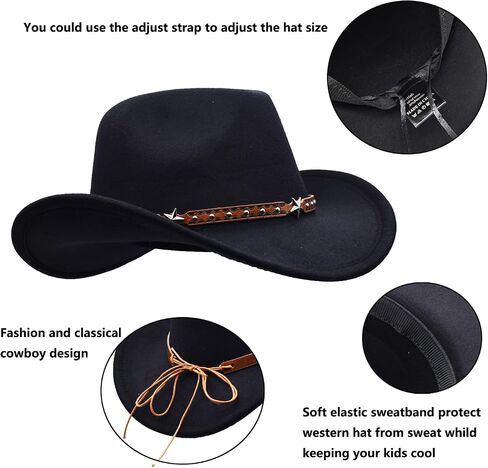 Kids Girls Boys Wide Brim Western Cowboy Cowgirl Hat with Buckle Belt Felt Fedora Hat in Saudi Arabia